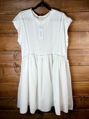 MNK Cream White Oversized Tiered Boho Cap-Open Sleeve Midi Dress Size Large 💕🌸